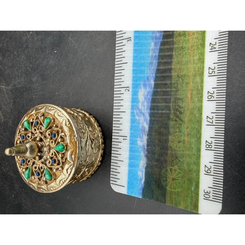 Vintage Florenza Gold Tone Gemstone Box Faux Turquoise Blue Cabochon Filigree